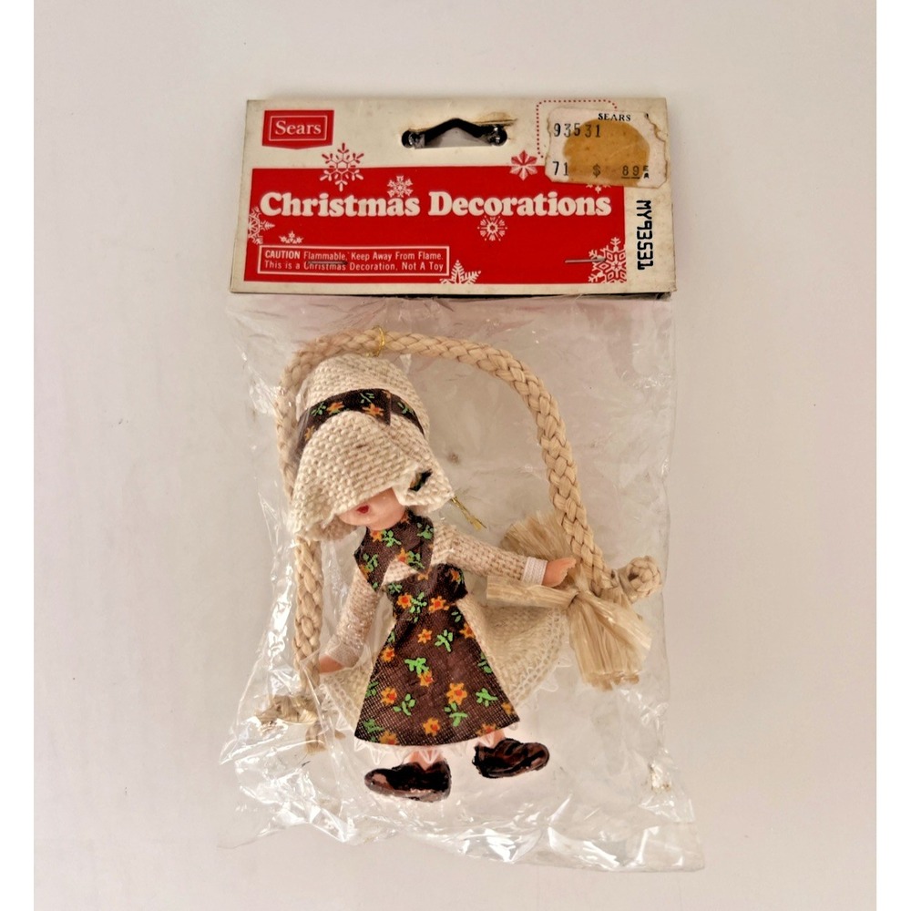 Vintage Sears Fabric Folk Girl Ornament Prairie / Holly Hobbie Style 93551